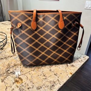 Brown Checkered Tote Bag